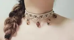 ガラスビーズ チョーカー チョコブラウン Handmade ハロウィン