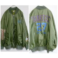 【美品】ヤンキース ナイロンブルゾン ビッグロゴ 緑 2XL ゆるダボのサムネイル