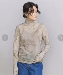 ☆BEAUTY&YOUTH チュールプリント タートルネック カットソー☆