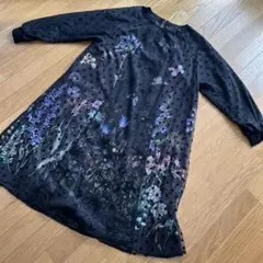 iS ScoLar 花柄シフォン長袖ワンピース 黒