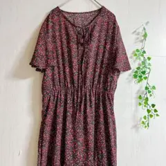 SHEIN 花柄 ロングワンピース 半袖 マキシ丈 黒赤