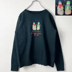 L相当　ヘインズ　US古着　雪だるま　ラメプリント　刺繍　ダサかわ　スウェット