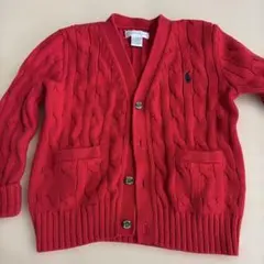 ラルフローレン　赤 ケーブルニット カーディガン　18M 80 85 90