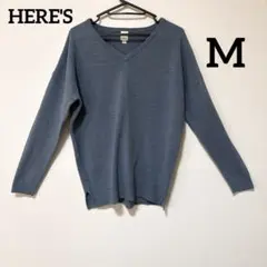 HERE'S ヒアーズ　Mサイズ ブルー Vネック長袖ニットのサムネイル