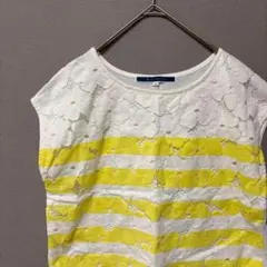 ジエンポリアム　レースボーダーカットソー(M)ホワイト＆イエローフレンチスリーブのサムネイル