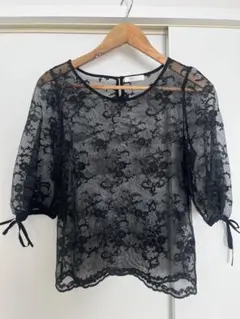 ブラックレース五分袖ブラウス