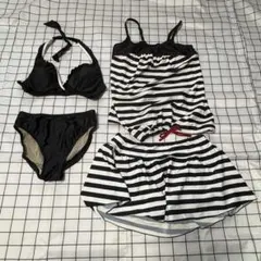 ★セパレート水着 ビキニ キャミ 3点セット 黒 白 ボーダー M