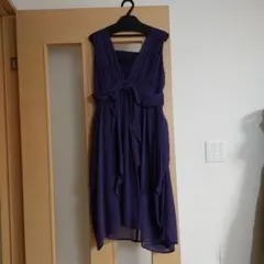 紫 フロントリボン スリーブレスドレス
