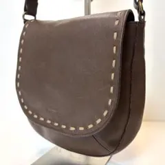 ウンガロ ungaro PARIS オールレザー ショルダーバッグ ステッチ 茶