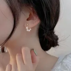パール イヤリング 4粒 フープ バロックパール イヤーカフ 痛くない ゴールド
