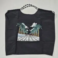 D'KELLY　エコバック　黒　椰子並木の刺繍柄　CAR