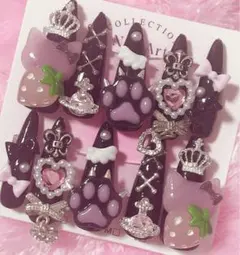 No.8 ハンドメイド ネイルチップ 現品 ピンク 黒 地雷 量産型