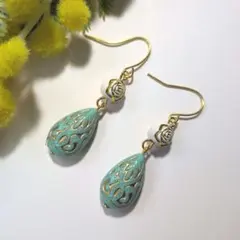 ハンドメイドピアス　1470　　　　　　　アンティーク調ビーズ