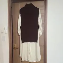 値下げ 美品 ameri ブラウンニット&長袖シャツワンピース