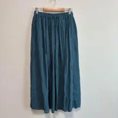 シネマクラブ　ロングスカート　ウエストゴム　春夏秋　体型カバー　ゆったり　青緑