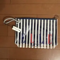 「新品未使用」ELLE SPORTS ストライプビニールポーチのサムネイル