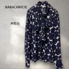 ナラカミーチェ＊ボウタイブラウス【1】M相当　ドット柄　ネイビー　シフォン　長袖