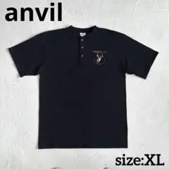 anvil アニマル 鹿 両面プリ ブラック ヘンリーネック Tシャツ 黒 XL