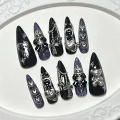 026【現品】ネイルチップ 紫 黒 マグネット 量産型 地雷系