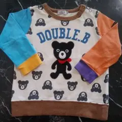 DOUBLE.B クマ刺繍 トレーナー両面にクマ顔プリント90
