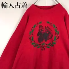 【希少デザイン】アニマル柄スウェット　レッド　裏起毛　A1723