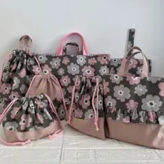 ハンドメイド　入園入学セット　北欧柄　北欧花柄　レッスンバッグ　上履き袋　巾着袋