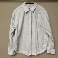 【無印良品】MUJI　シャツ　婦人　長袖　オフ白ストライプ　綿　M