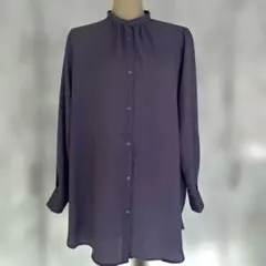 【美品】GU バンドカラーロングシャツ (長袖) ラベンダー Sサイズ
