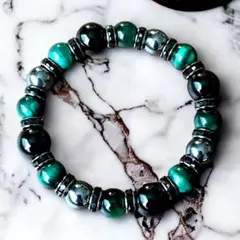 モリオン×グリーンタイガーアイ×ヘマタイト天然石パワーストーン ブレスレット