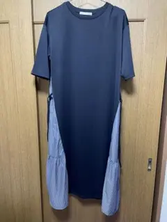 ikka M 半袖ロングワンピース ネイビー