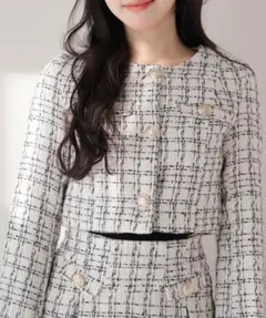 ノーカラーチェックジャケット・セットアップ