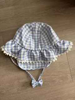 【美品】ベビー用水色ギンガムチェック帽子