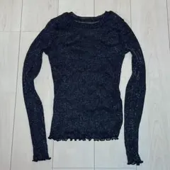 Y2K シアートップス タイト キラキラ ラメ シースルー 黒