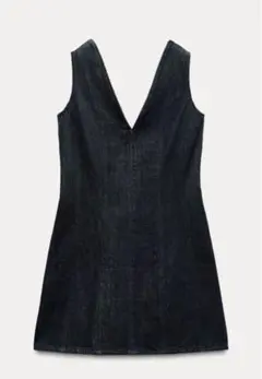 ZARA ダークデニム Vネック ノースリーブ ミニワンピース