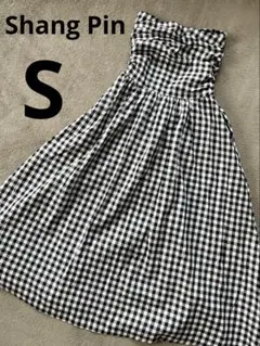 Shang Pin ベアトップワンピース バックウエストゴム ギンガムチェック