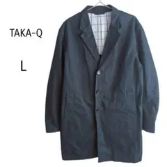 ☆TAKAQ タカキュー チェスターコート ステンカラーコート ネイビー 綿 L