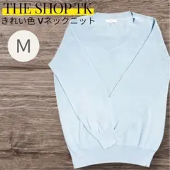 THE SHOP TK Vネック ニット 長袖 ライトブルー M シンプル 春