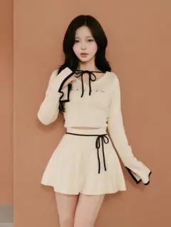 Darich ウエストオープンリボンデザインニットミニワンピース