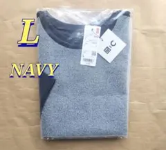 ユニクロC　サテンオーバーサイズショートブラウス　ネイビー　L　UNIQLOC