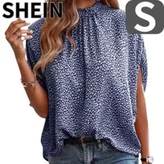 ブラウス　レディース　トップス　S シフォン　ネイビー半袖　SHEIN おしゃれ