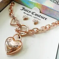 【在庫処分】ジューシークチュールゴールドハートブレスレット ハートピアスセットD