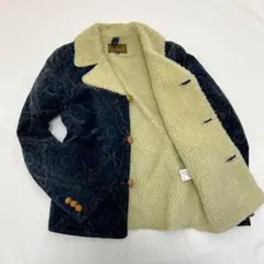 【美品】BRIENDS ボアランチジャケット 濃紺 サークル柄 くるみボタン S