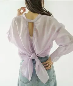 mystic ホワイトストライプ長袖シャツ バックリボン