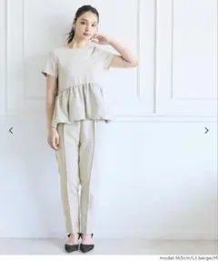 coca　フロッキーテーパードパンツ　ライトベージュ　ドット　水玉　Mサイズ