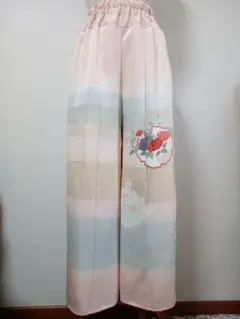 正絹梅や菊柄の小紋　着物リメイクパンツ