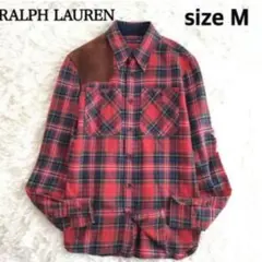 【size M】ラルフローレン　チェックシャツ　長袖　スエード切替