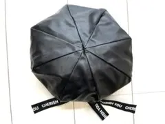 ANAP KIDS 合皮ベレー帽 ブラック／ロゴリボン付き キッズ