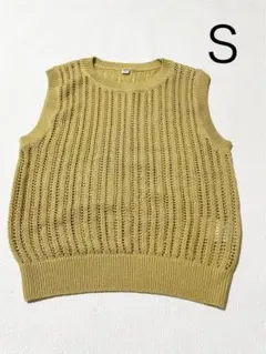 美品　ユニクロ　メッシュクールネックショートセーター　Sサイズ　イエロー