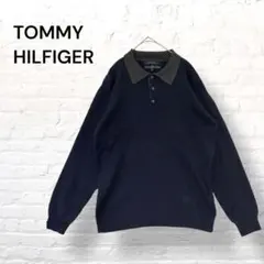 TOMMYHILFIGER襟付きニットLネイビー編み替えデザインポロセーター古着
