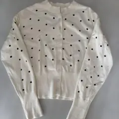 SHEINドット柄 ショート丈ニットカーディガン S ホワイト